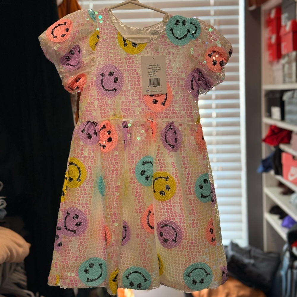 NWT Lola and the Boys Smiley Face Sequin Kids Dress